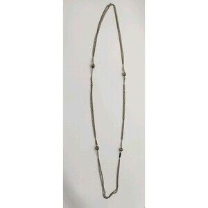 Vtg Unsigned Silver Toned Chain Sweater Necklace Beads Double Strand 26"